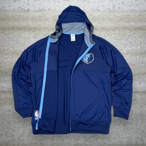 Vintage Y2K Grizzlies Adidas Hoodie Mens XL Navy Blue Full Zip Track Jacket - Picture 2 of 4